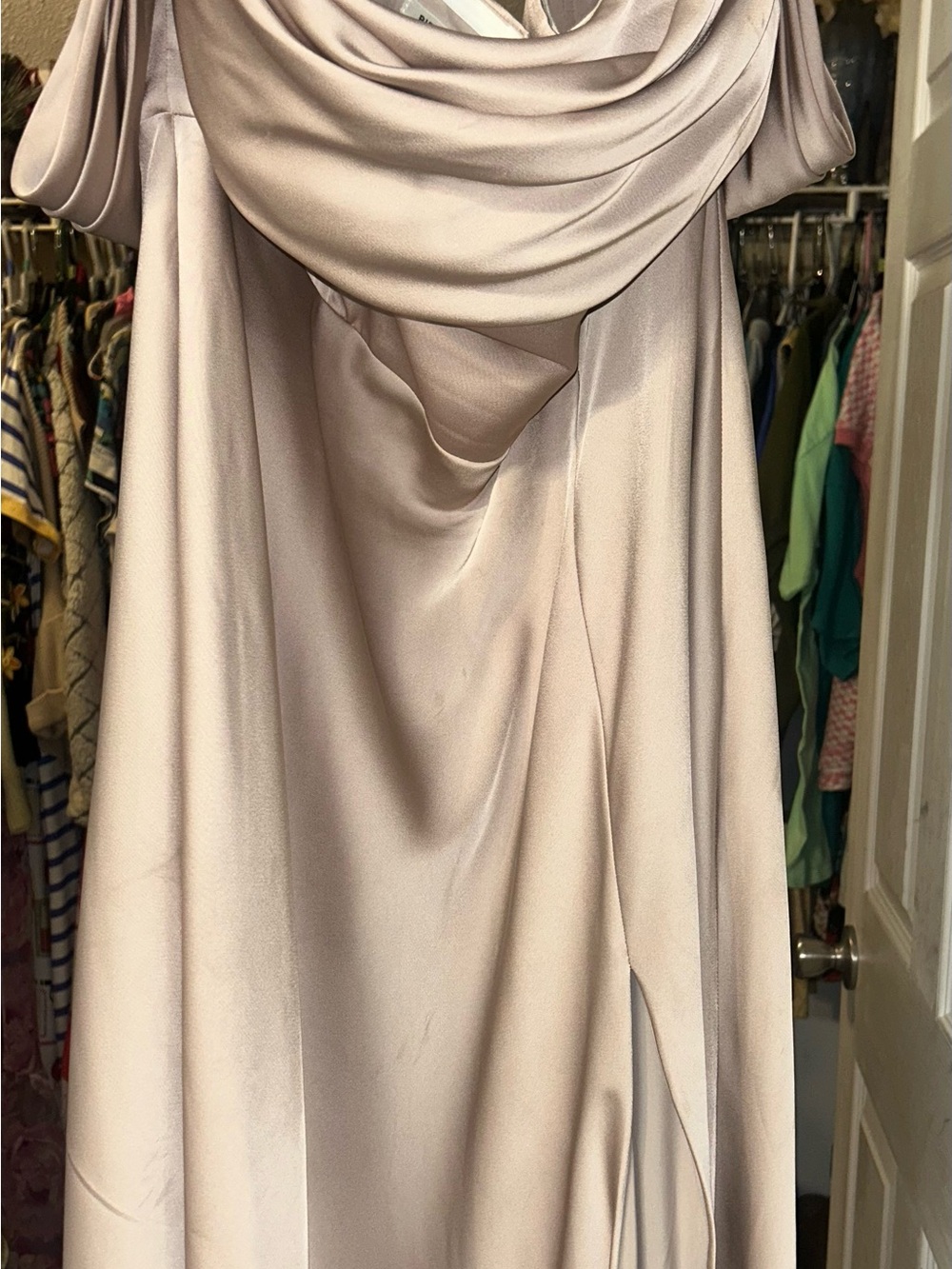 Birdy Grey Satin Dress in Light Taupe